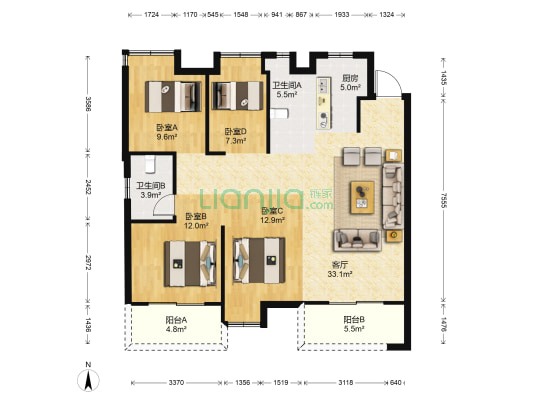 华润中央公园 4室1厅2卫 127平方
