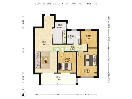 融创工润淮海壹号六樟台 3室1厅1卫 101平方
