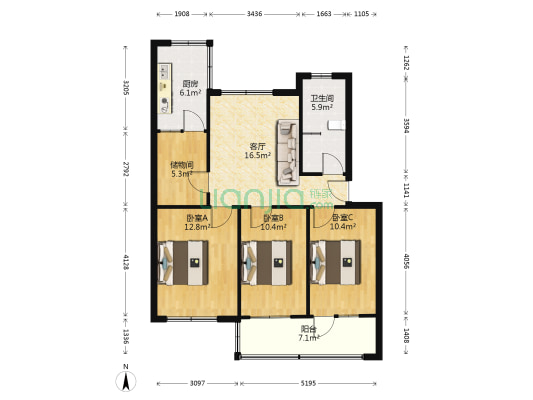 水厂家属院 3室1厅1卫 89平方