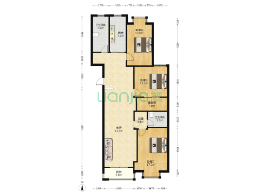 东方润园 3室1厅2卫 146平方