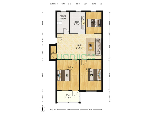 梅西新村 3室1厅1卫 98平方