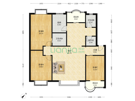 白马庙街21号 3室1厅3卫 140平方