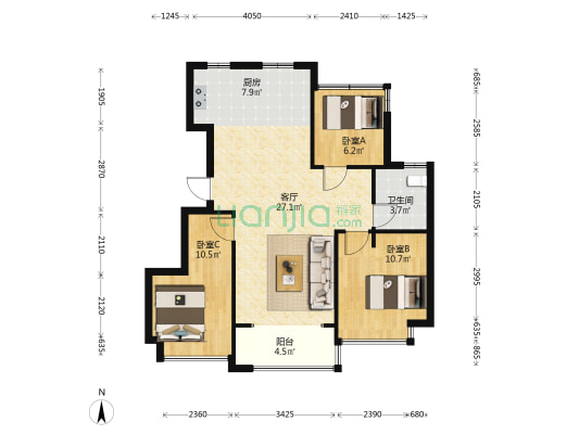 天润西麓府 3室1厅1卫 86平方