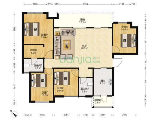 领地天府兰台臻园 4室1厅2卫 143平方