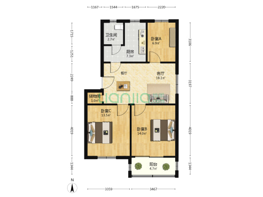 金鑫南村 3室1厅1卫 84平方