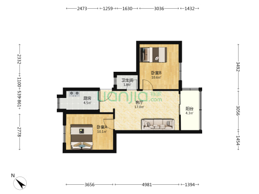 纺织小区 2室1厅1卫 61平方