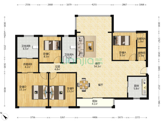 宝能城西区 4室1厅2卫 163平方