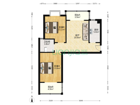东顺苑 2室1厅1卫 90平方