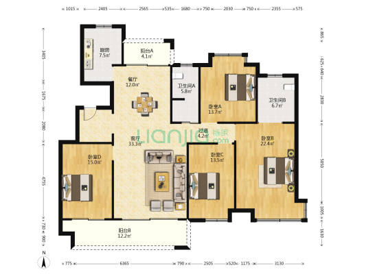 荣盛金溪漫 4室2厅2卫 166平方