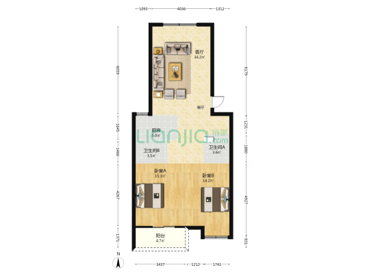 滨海星城 2室1厅2卫 89平方