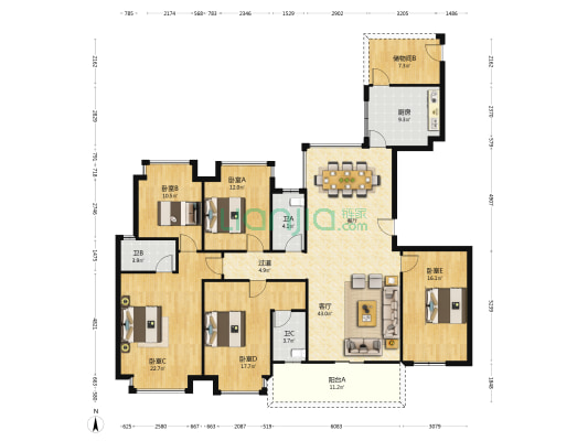 温莎堡 5室1厅3卫 184平方