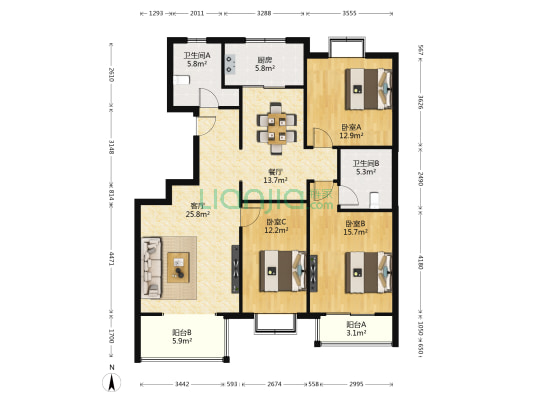 花园印象 3室2厅2卫 135平方