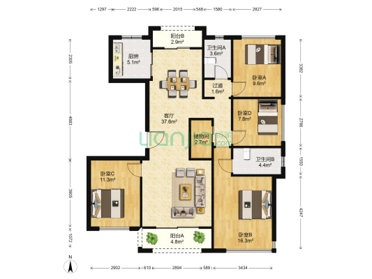 翡丽湾 4室1厅2卫 133平方