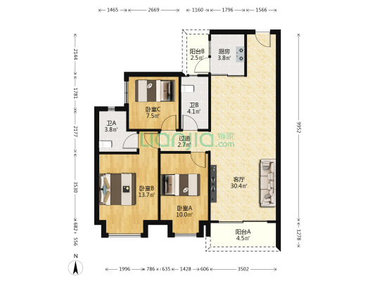金都名苑 3室1厅2卫 103平方