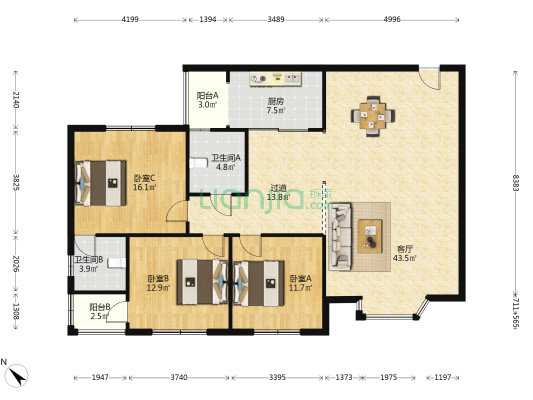 碧城苑 3室1厅2卫 137平方