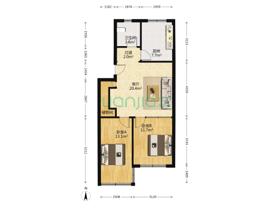 虎山新苑 2室1厅1卫 77平方