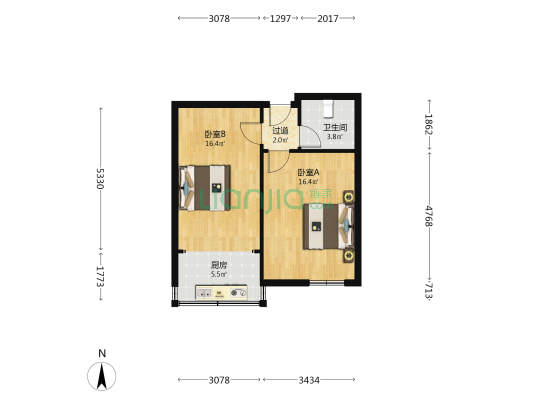 皇城西路1号 2室0厅1卫 60平方