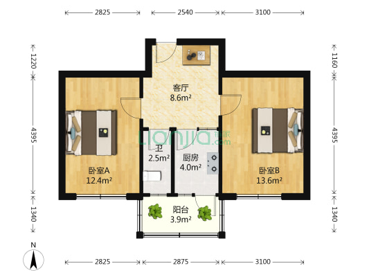 电气化宿舍(和平西路) 2室1厅1卫 57平方