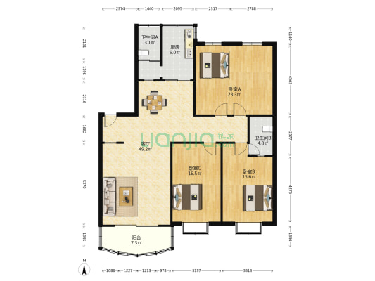 贵文花园 3室1厅2卫 153平方