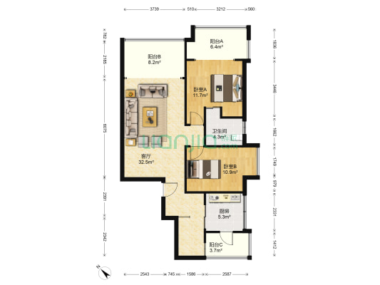金沙海棠 2室1厅1卫 89平方