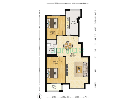 雅荷春天 2室1厅1卫 94平方