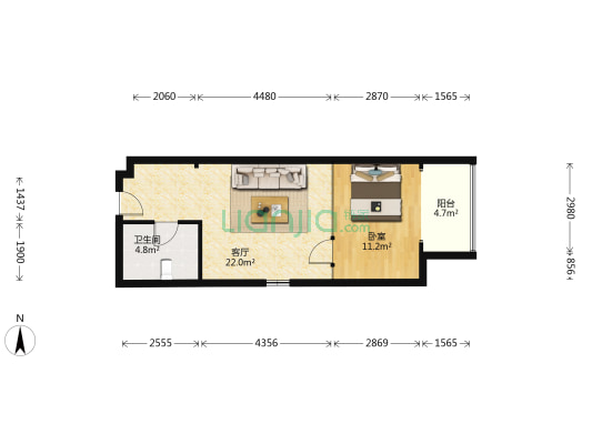雅都大厦 1室1厅1卫 60平方