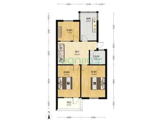 明伦巷 3室1厅1卫 76平方
