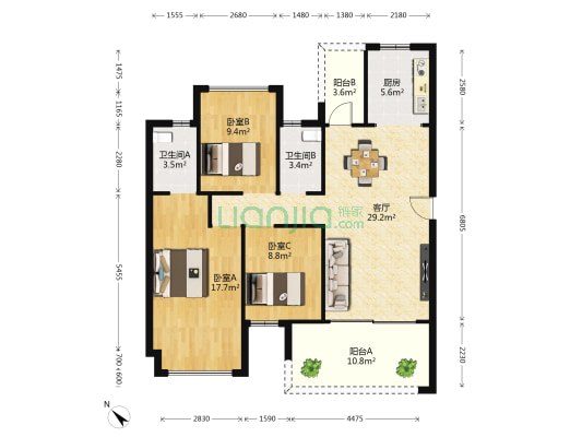 华炬珑玥壹号 3室1厅2卫 113平方