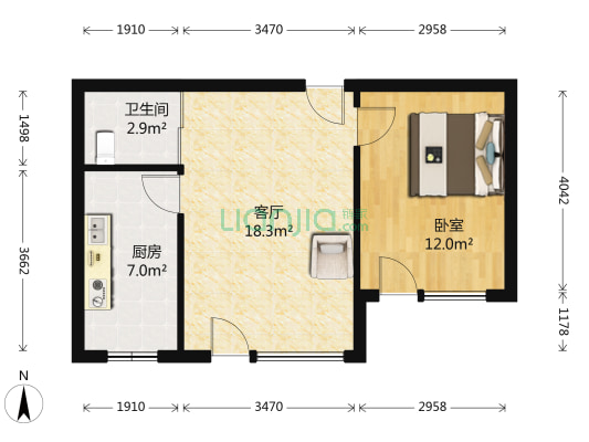 荣旺天下DE区 1室1厅1卫 56平方