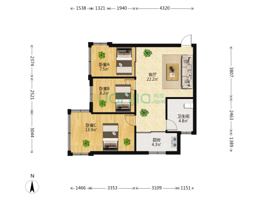 西坝新村9号 3室1厅1卫 63平方