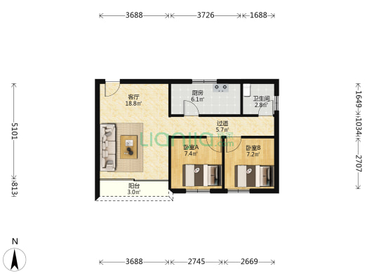 康信阁 2室1厅1卫 70平方