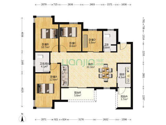 融创云湖十里C区 4室1厅2卫 118平方