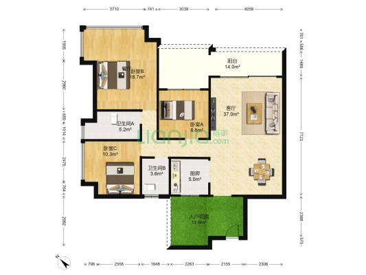 湖星水岸三期 3室1厅2卫 123平方