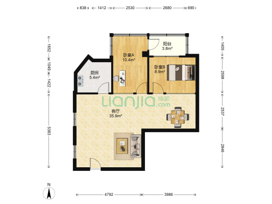 广信怡景大厦 2室1厅0卫 107平方