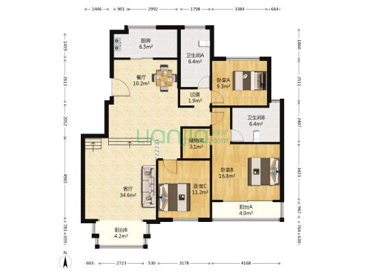 香花畦家园 3室2厅2卫 127平方
