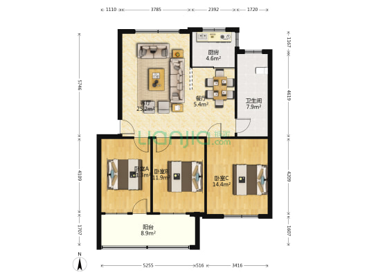 交通银行家属区 3室2厅1卫 103平方