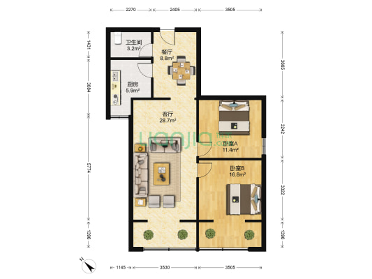金紫门大厦 2室2厅1卫 96平方