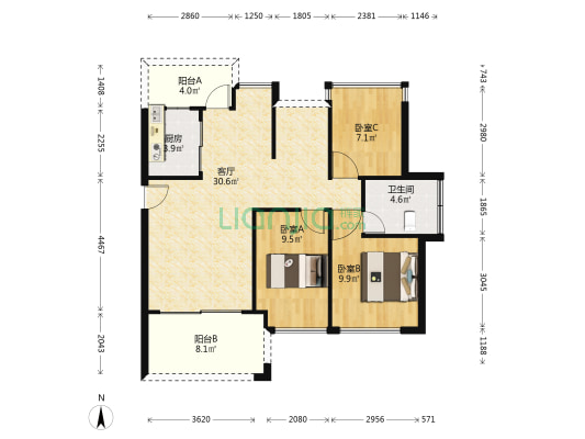 力标·添龙湾 3室1厅1卫 91平方