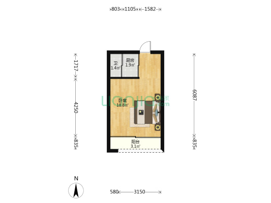承泰花园 1室0厅1卫 32平方