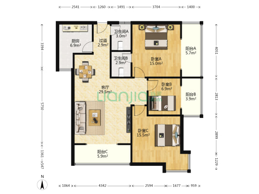 大话南门 3室1厅2卫 137平方