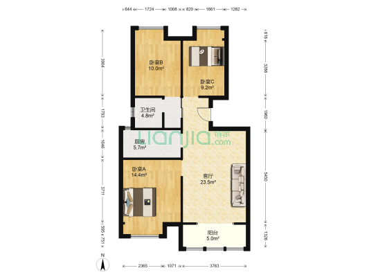 金牛华府 3室1厅1卫 88平方