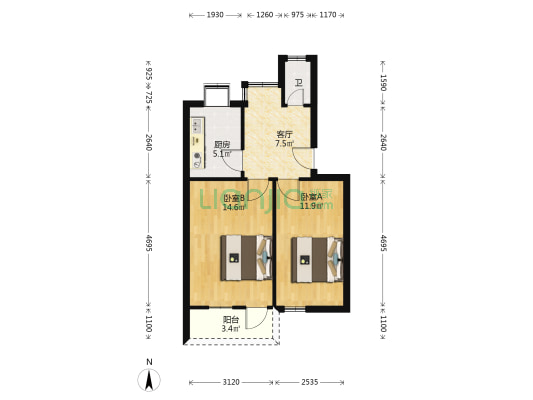 农工里 2室1厅1卫 53平方