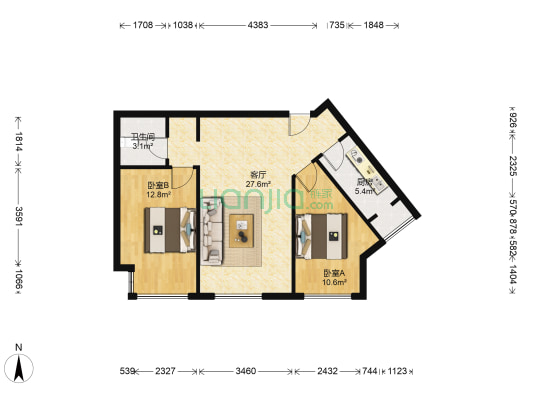 龙庭时代 2室1厅1卫 91平方