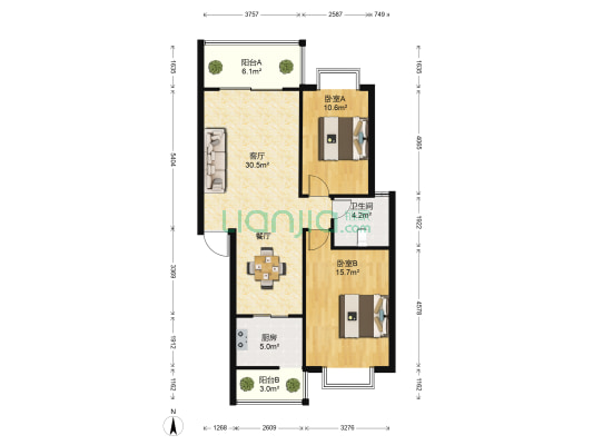 宇峰家园 2室1厅1卫 90平方