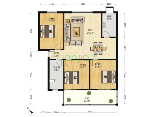 东风本田宿舍 3室1厅1卫 120平方