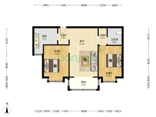 中环名邸 2室1厅1卫 95平方