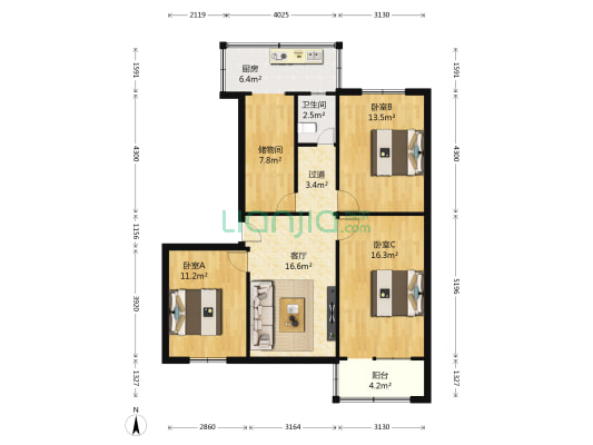 新圃东街5号院 3室1厅1卫 96平方