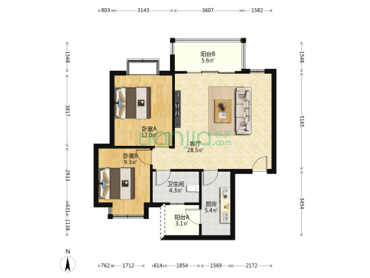 青龙鹭苑 2室1厅1卫 84平方