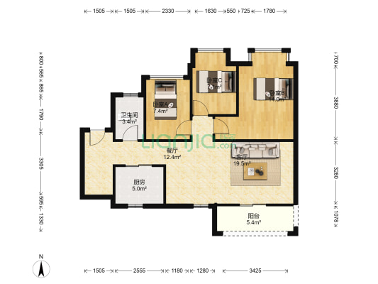 嘉美苑 3室2厅1卫 93平方