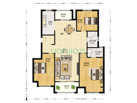 美好莲城 3室1厅2卫 136平方
